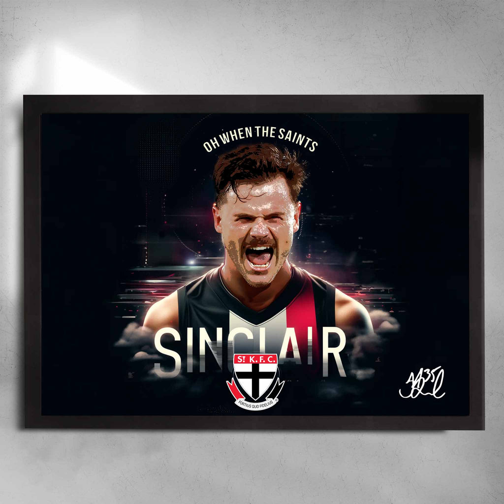 Black framed AFL Art by Sports Cave featuring Jack Sinclair from St Kilda Saints.