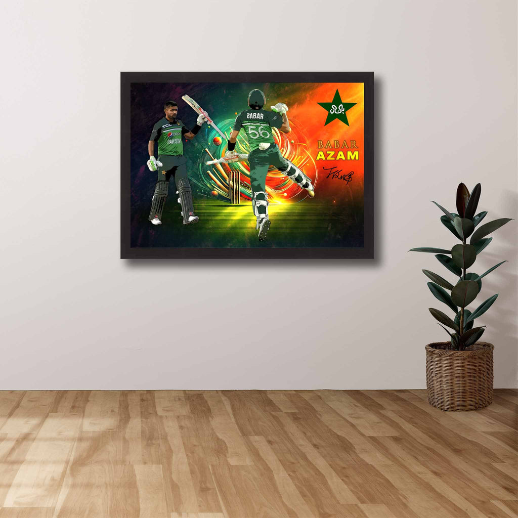 Cricket art featuring a signed print of Barbar Azam from Pakistan - Artwork by Sports Cave.