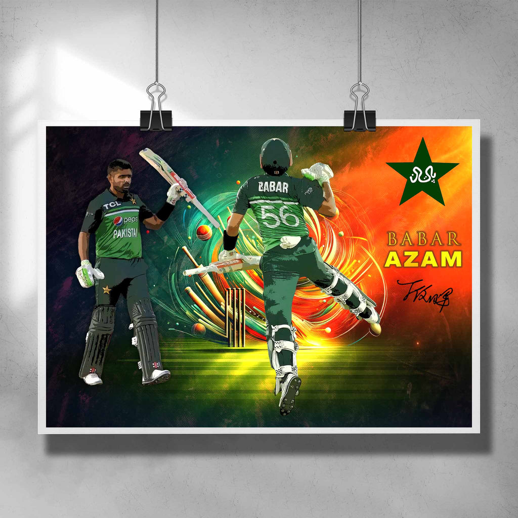 Cricket poster featuring a signed print of Barbar Azam from Pakistan - Artwork by Sports Cave.