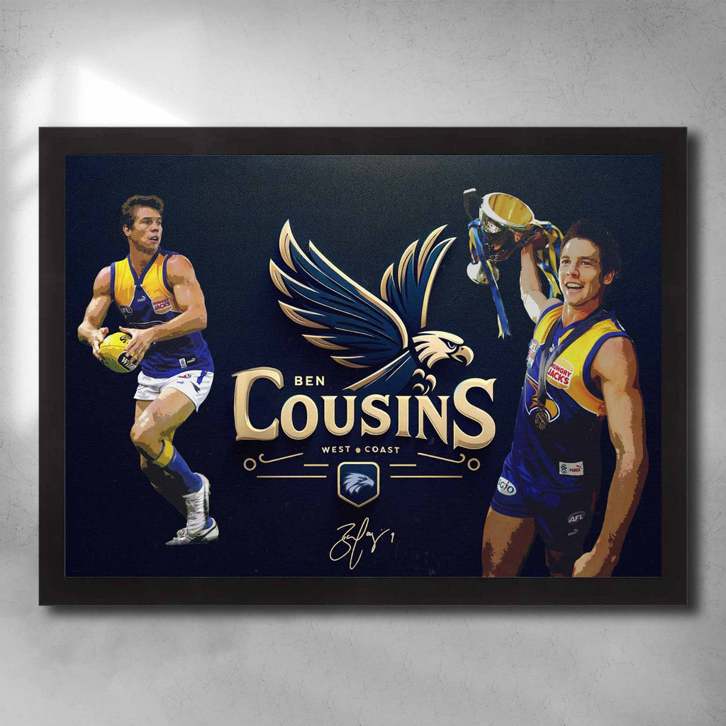 Black framed AFL Art by Sports Cave, featuring Ben Cousins from the West Coast Eagles. 