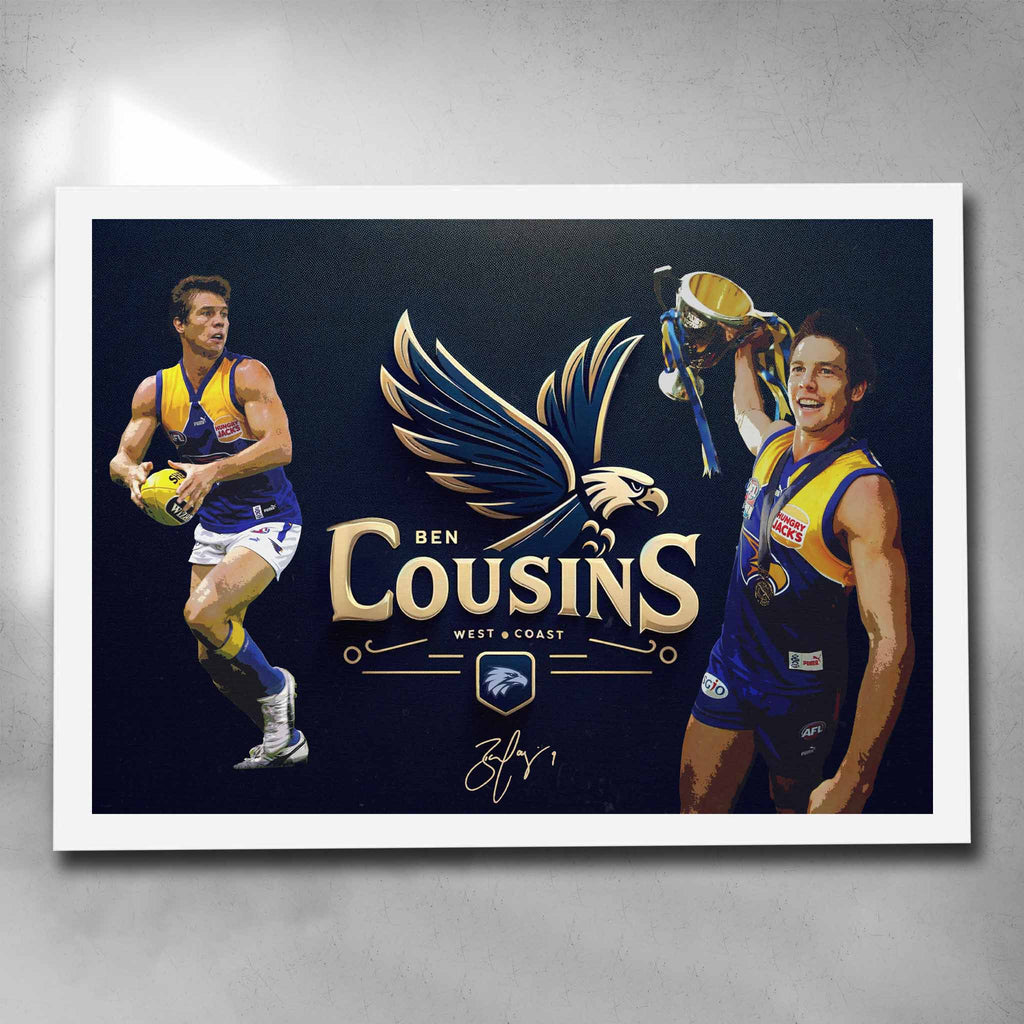 White framed AFL Art by Sports Cave, featuring Ben Cousins from the West Coast Eagles. 