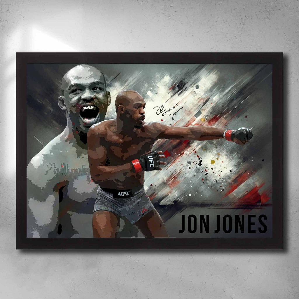 Black framed UFC Art by Sports Cave featuring MMA fighter Jon Jones.