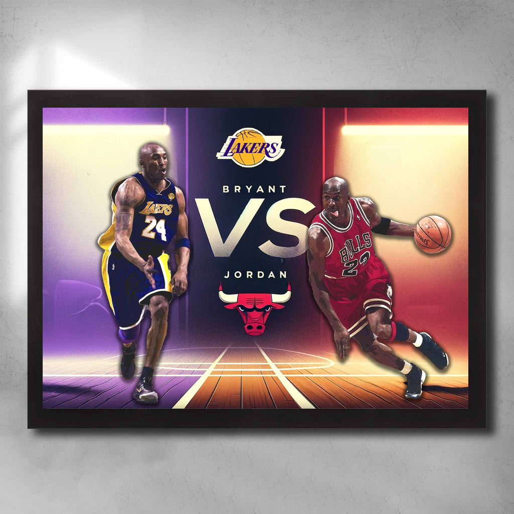 Black framed Kobe Bryant vs Michael Jordan NBA Art by Sports Cave.