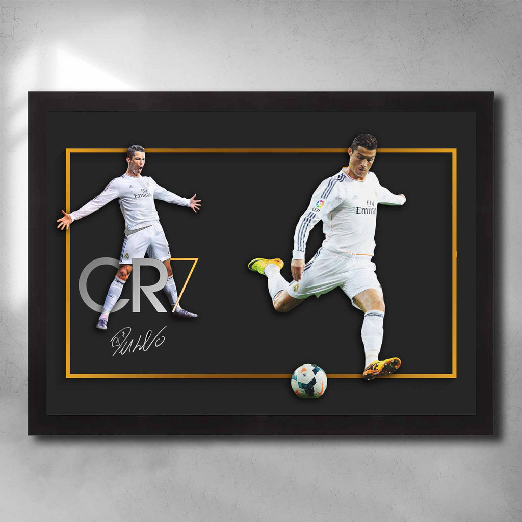 Black framed CR7 Wall Art - Exclusive Cristiano Ronaldo Framed Prints by Sports Cave.