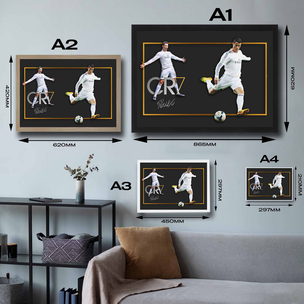 Sizing Guide CR7 Wall Art - Exclusive Cristiano Ronaldo Framed Prints by Sports Cave.
