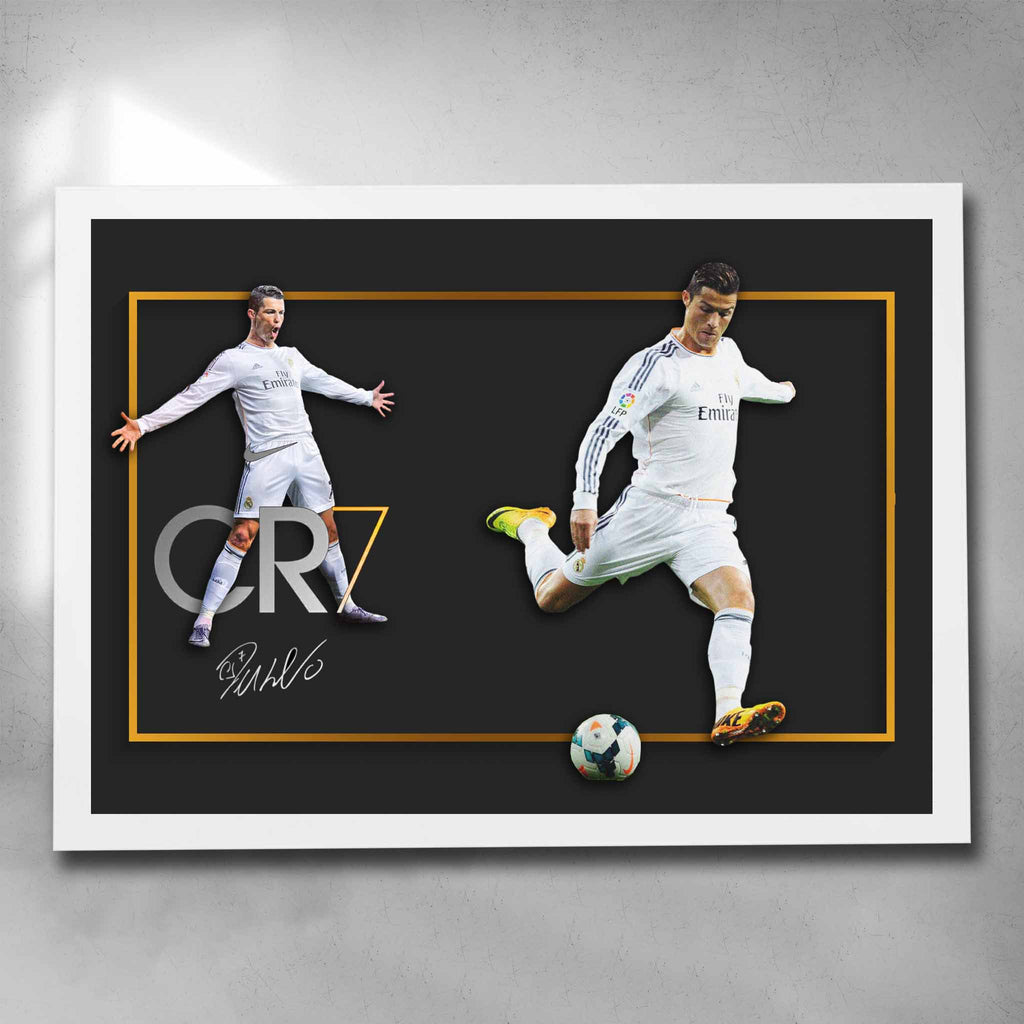 White framed CR7 Wall Art - Exclusive Cristiano Ronaldo Framed Prints by Sports Cave.