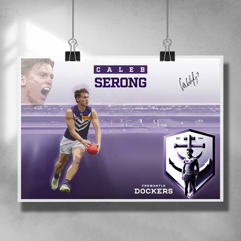 AFL Poster by Sports Cave, featuring Caleb Serong from the Freemantle Dockers.