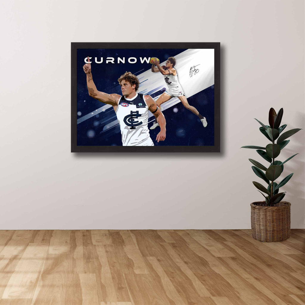 AFL Die-hard Supporters House, featuring a framed print of Charlie Curnow showcased on the wall.
