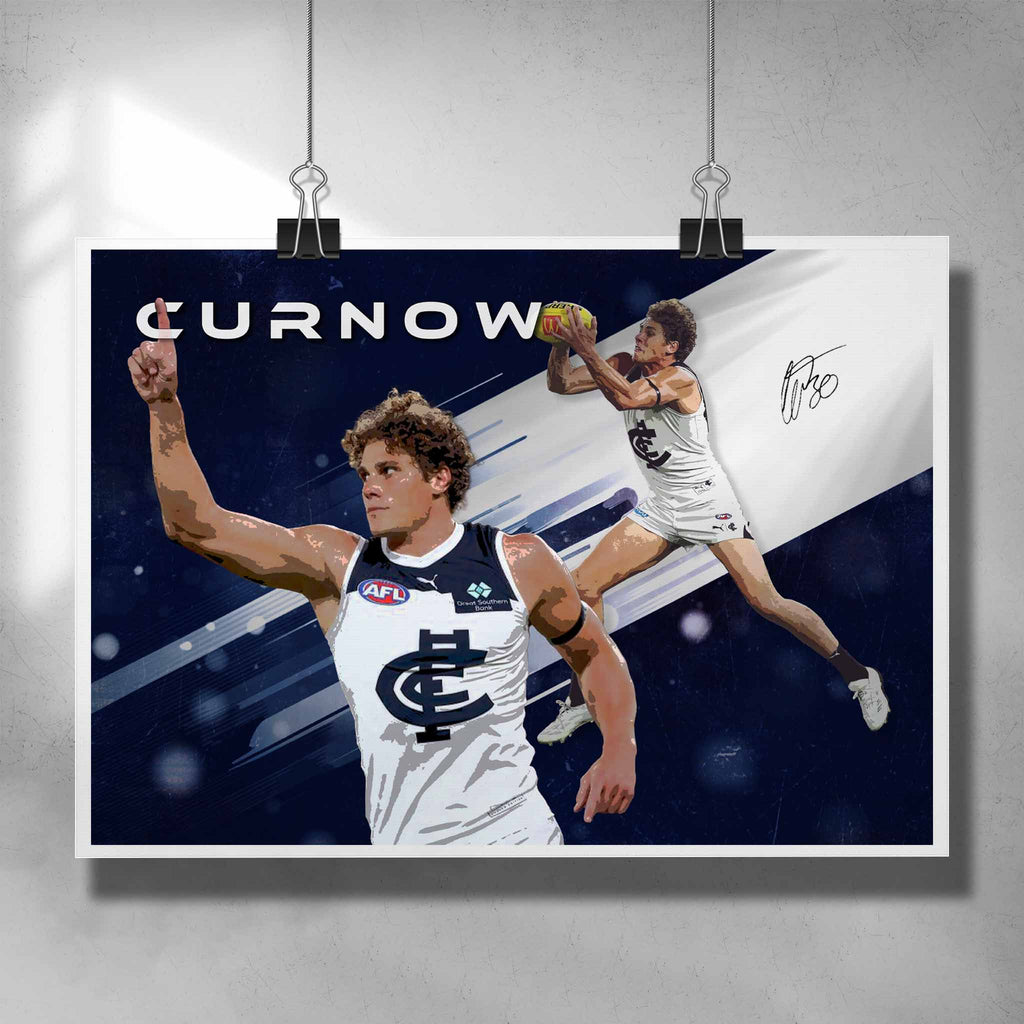 AFL Poster by Sports Cave, featuring Charlie Curnow from the Carlton Blues.