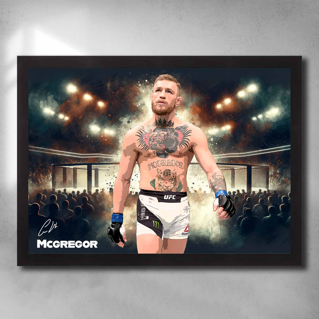 Black framed UFC art by Sports Cave featuring the notorious Conor Mcgregor.