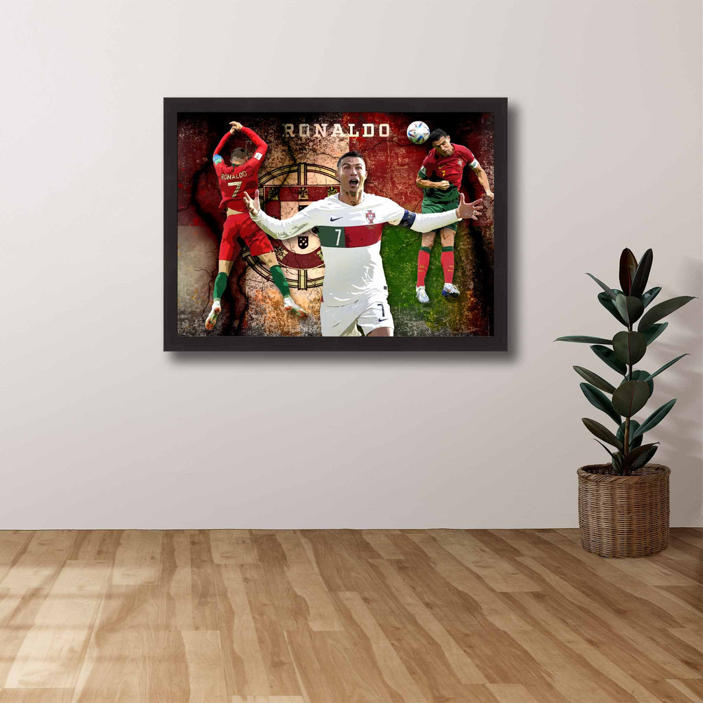 Devoted Portuguese Soccer fan's tribute: Cristiano framed art proudly displayed on the wall.