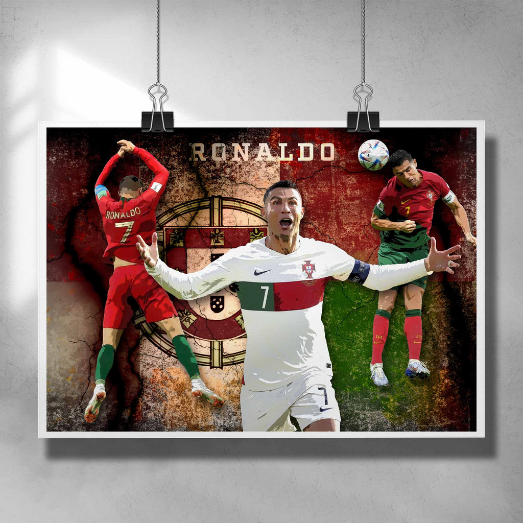 Unique soccer poster by Sports Cave featuring Cristiano Ronaldo from Portugal.