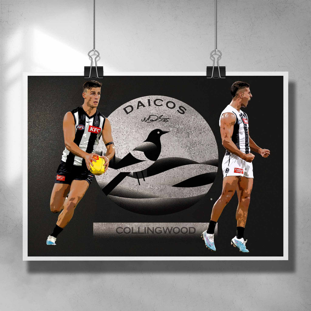 AFL poster by Sports Cave, featuring Nick Daicos from the Collingwood Magpies. 