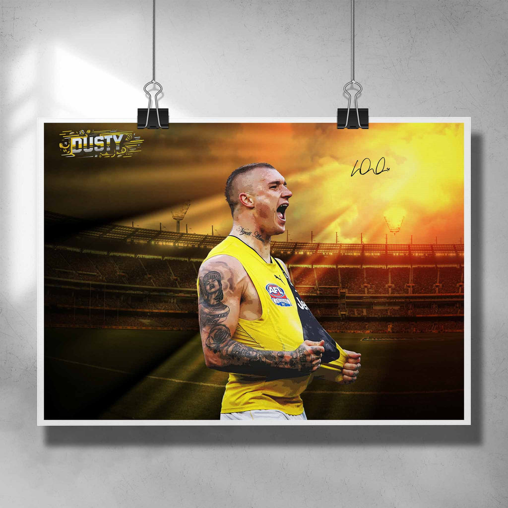AFL poster by Sports Cave, featuring Dustin Martin from the Richmond Tigers.