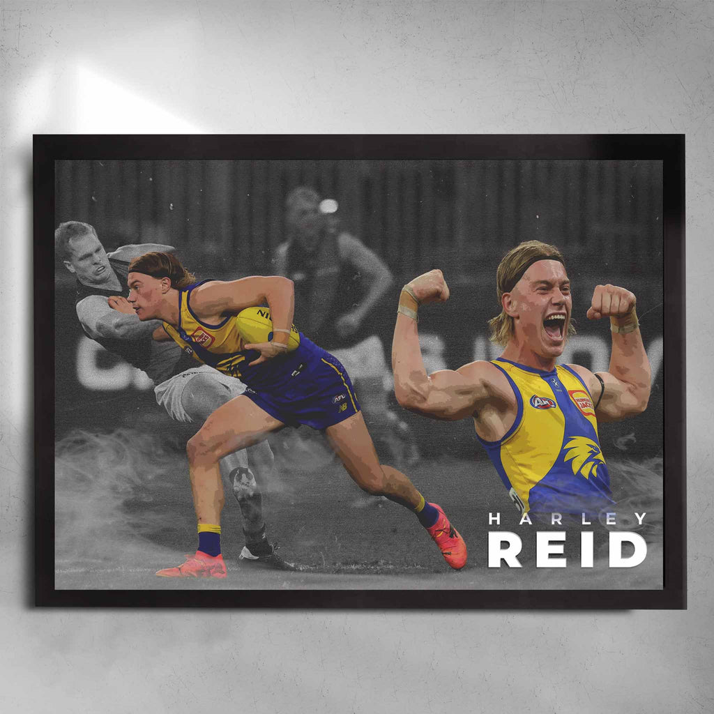 Black framed AFL poster of Harley Reid from the West Coast Eagles by Sports Cave.