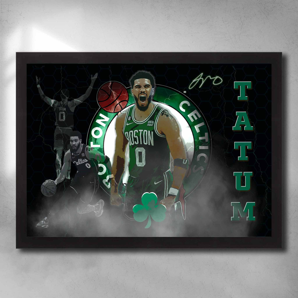 Black framed NBA Art by Sports Cave, featuring Jayson Tatum from the Boston Celtics.