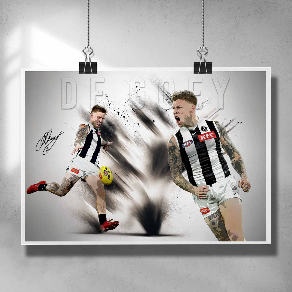 AFL poster by Sports Cave, featuring Jordan De Goey from the Collingwood Magpies.