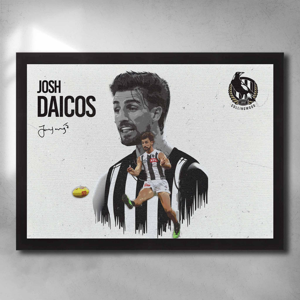 Black framed AFL Poster by Sports Cave, featuring Josh Daicos from the Collingwood Magpies.