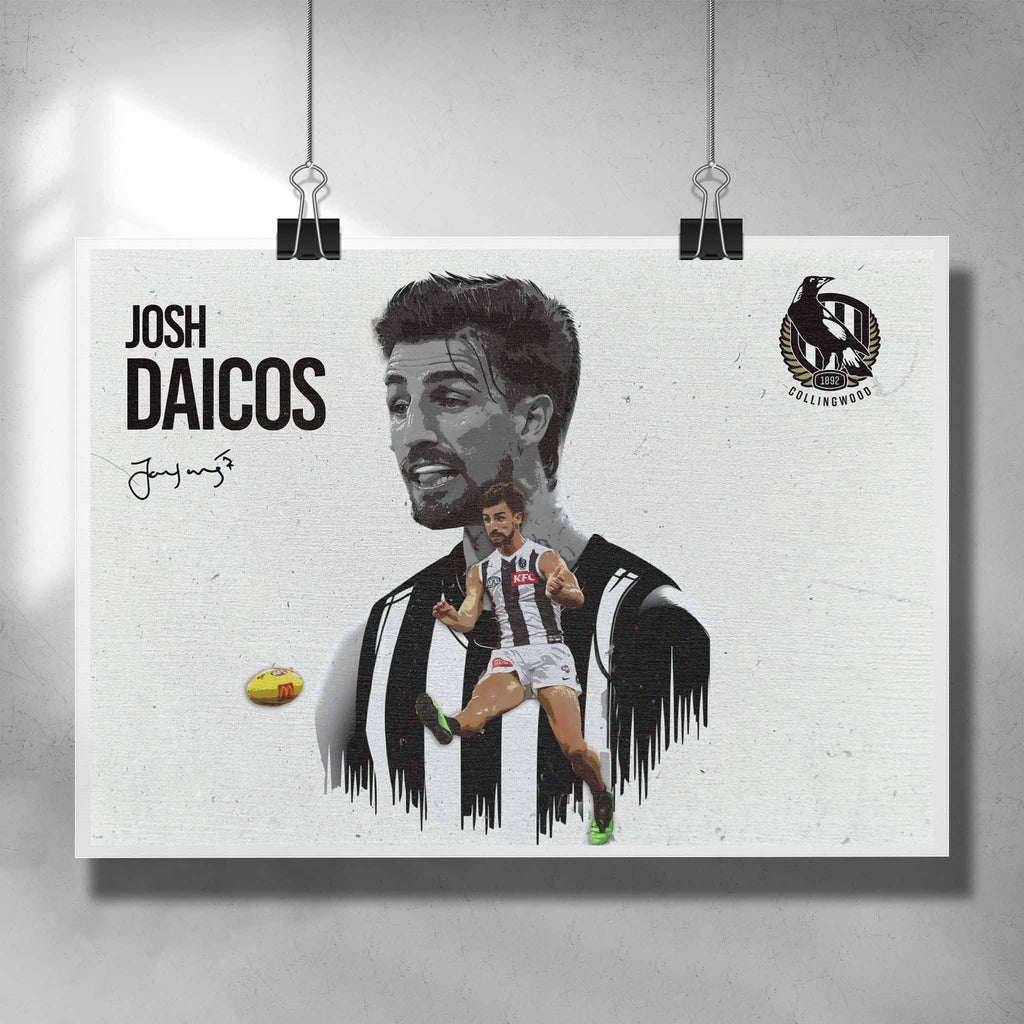 AFL Poster by Sports Cave, featuring Josh Daicos from the Collingwood Magpies.