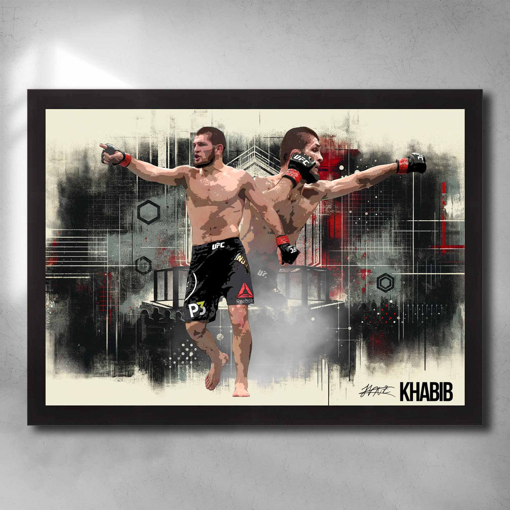 Black framed UFC art by Sports Cave, featuring MMA star Khabib Nurmagomedov.