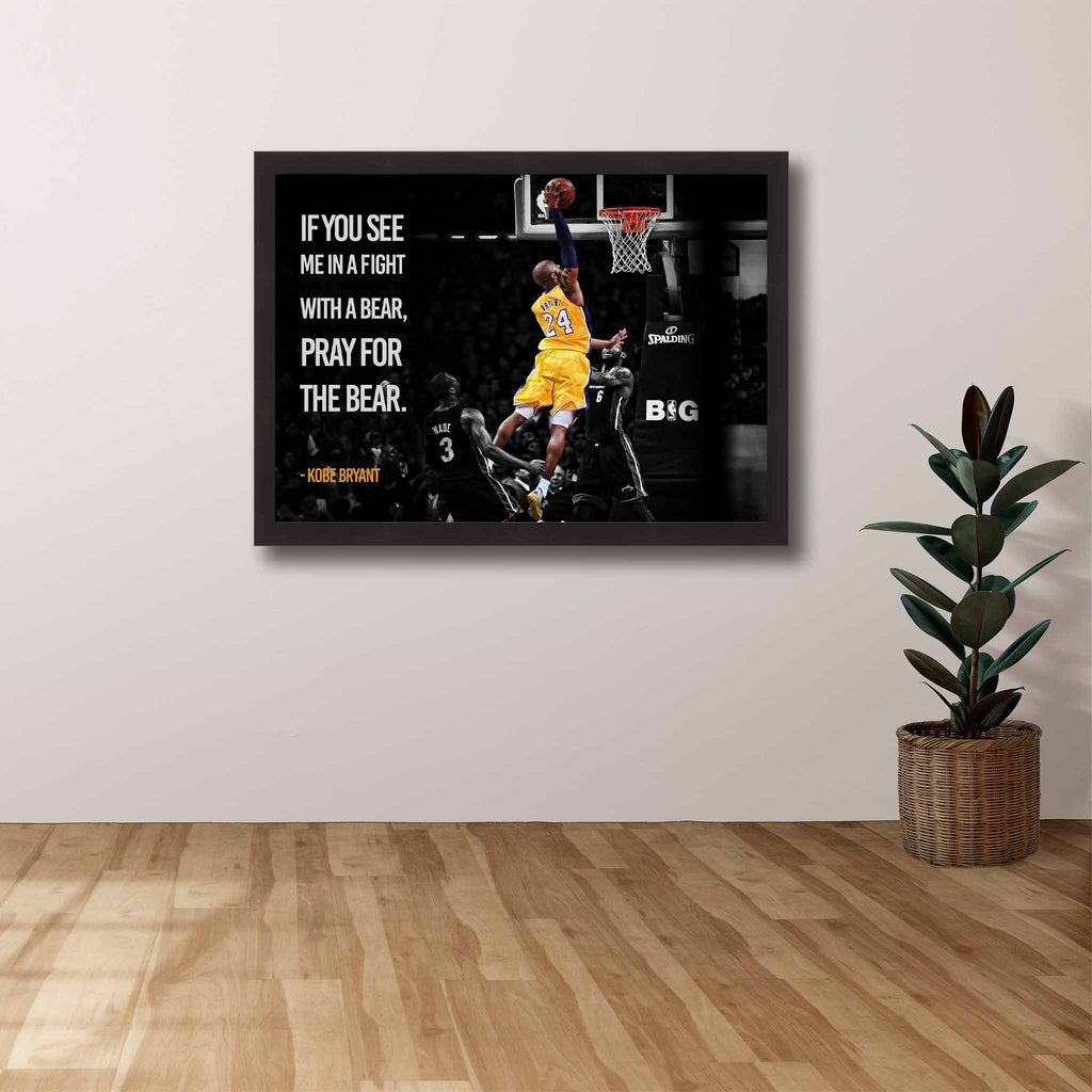 Sports Cave featuring Kobe Bryant with the Mamba mentality quote "If you see me in a fight with a bear, pray for the bear".