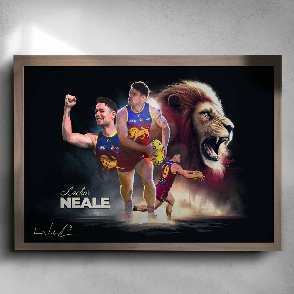 Oak framed Lachie Neale Brisbane Lions Poster by Sports Cave.