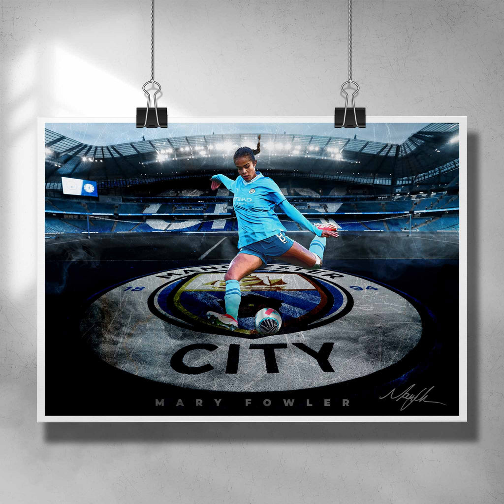 Mary Fowler Poster, playing soccer for Manchester City by Sports Cave.