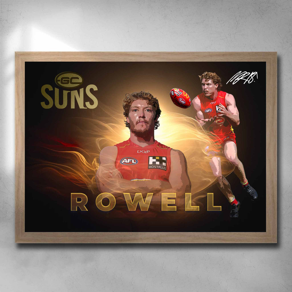 Oak framed AFL Poster by Sports Cave, featuring Matt Rowell from the Gold Coast Suns.
