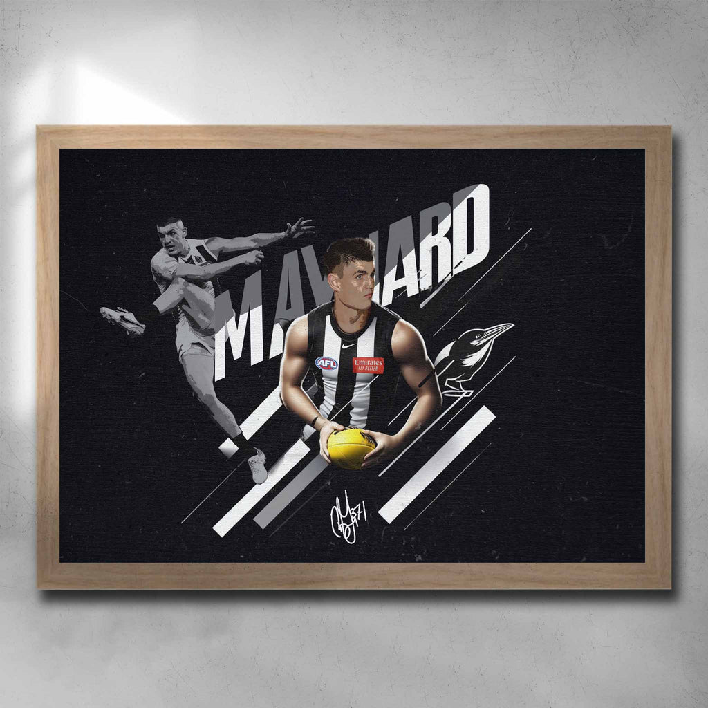 Oak framed AFL Poster by Sports Cave, featuring Brayden Maynard from the Collingwood Magpies.