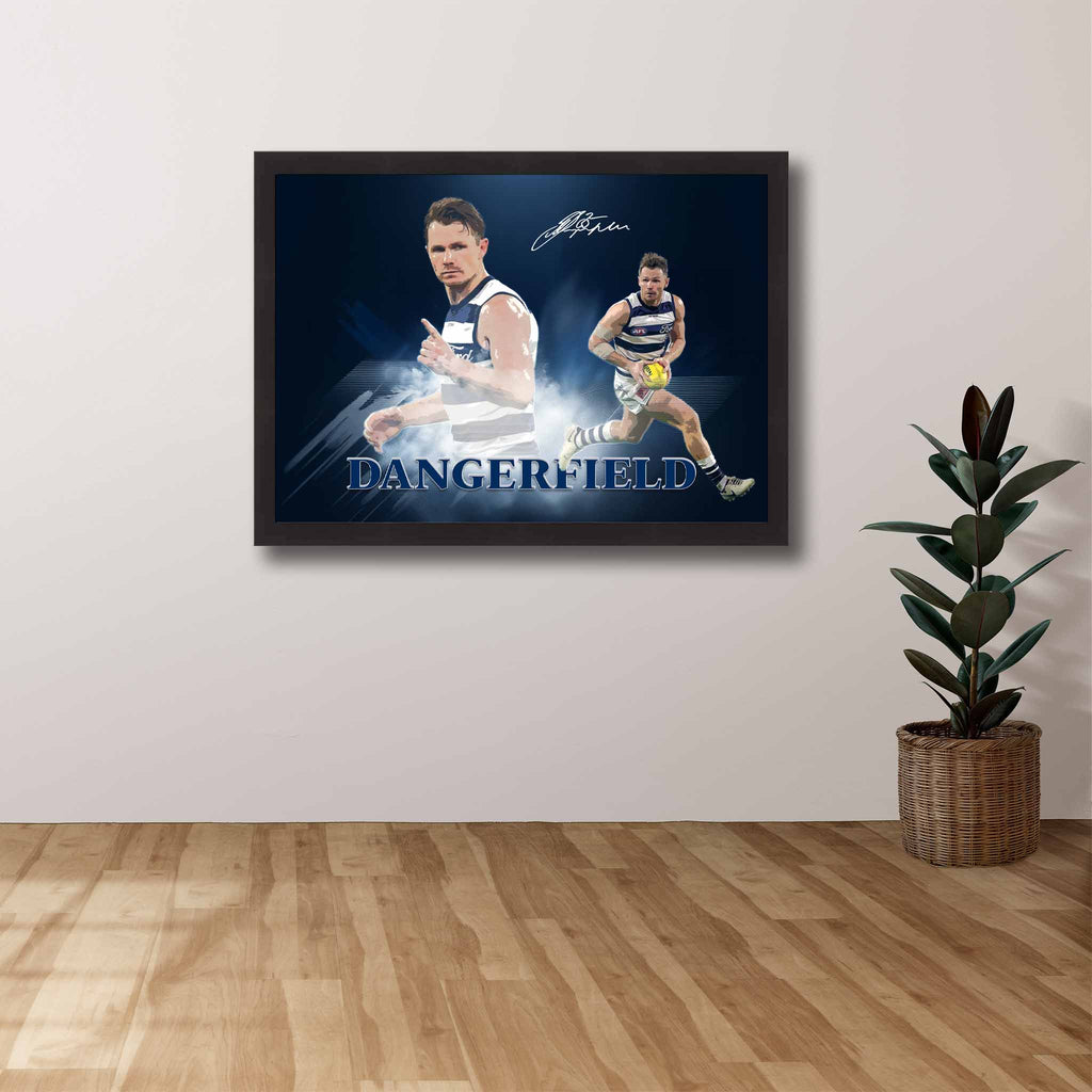 AFL Die-hard Supporters House, featuring a framed print of Patrick Dangerfield showcased on the wall.