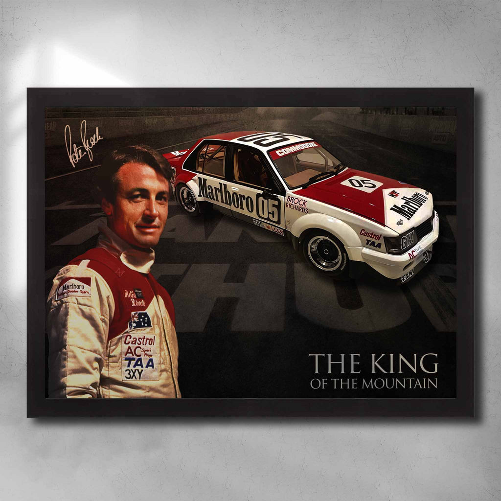 Black framed V8 Supercar's art by Sports Cave featuring the "king of the mountain" Peter Brock.