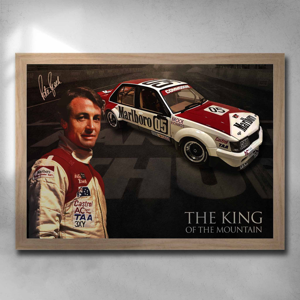 Oak framed V8 Supercar's art by Sports Cave featuring the "king of the mountain" Peter Brock.
