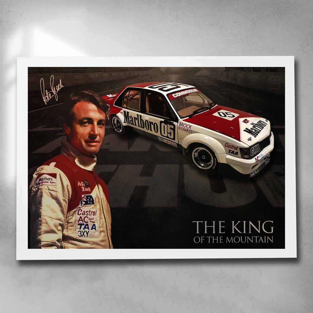 White framed V8 Supercar's art by Sports Cave featuring the "king of the mountain" Peter Brock.