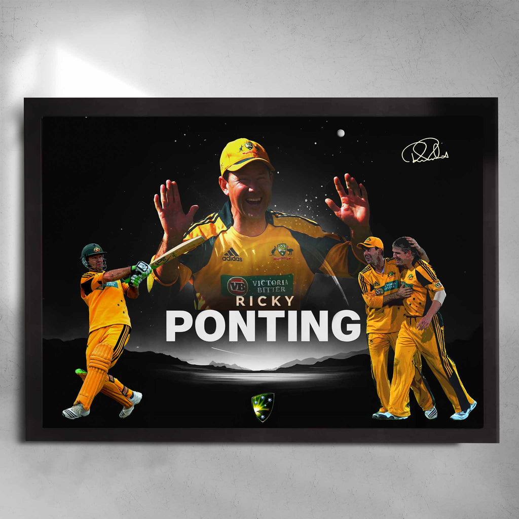 Black framed cricket art by Sports Cave featuring Australian captain Ricky Ponting.