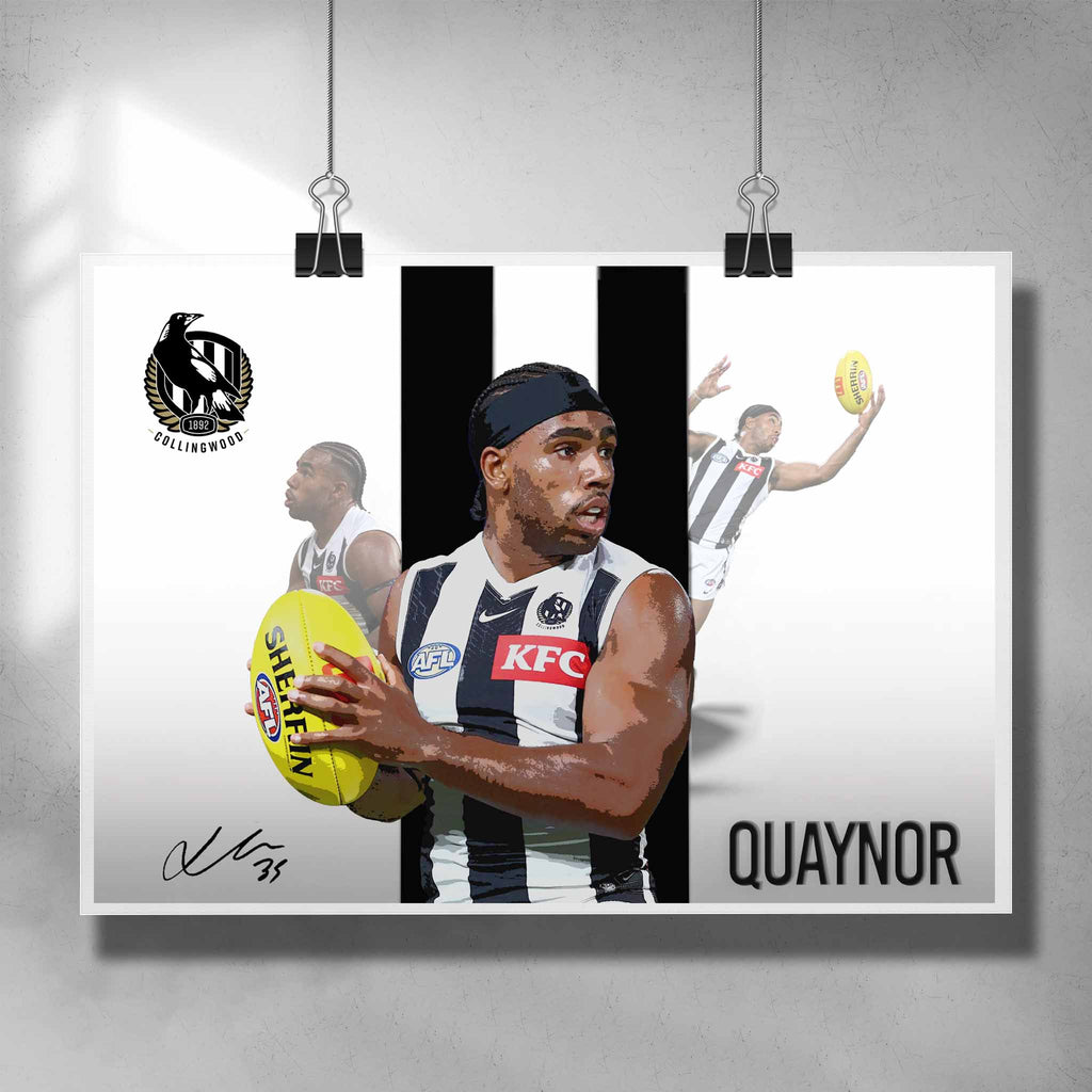AFL Poster by Sports Cave, featuring Isaac Quaynor from the Collingwood Magpies.