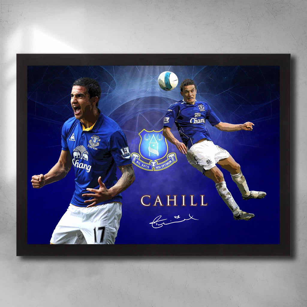 Black framed soccer art by Sports Cave, featuring Tim Cahill from Everton FC.