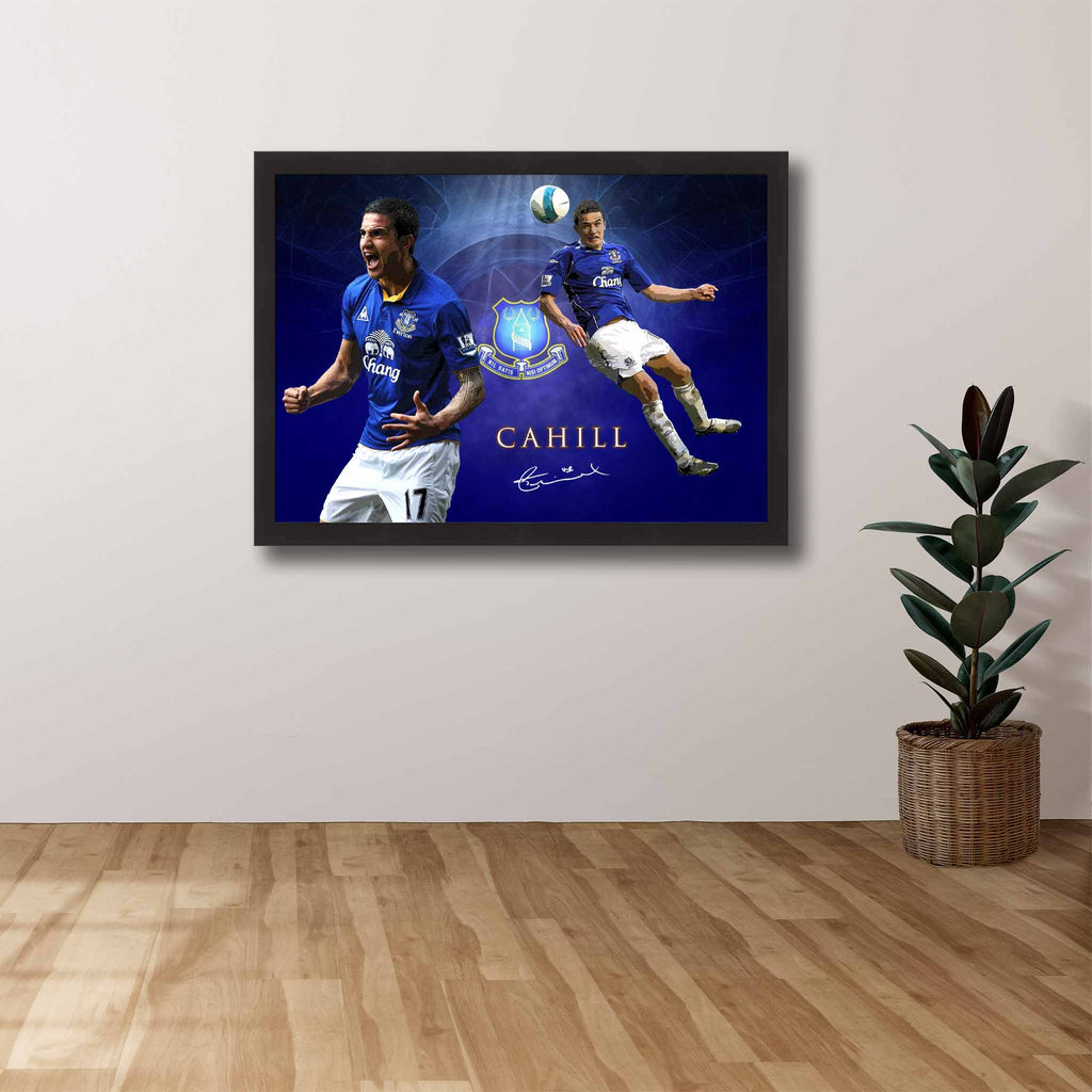 Devoted Everton FC fan's tribute: Tim Cahill framed art proudly displayed on the wall.