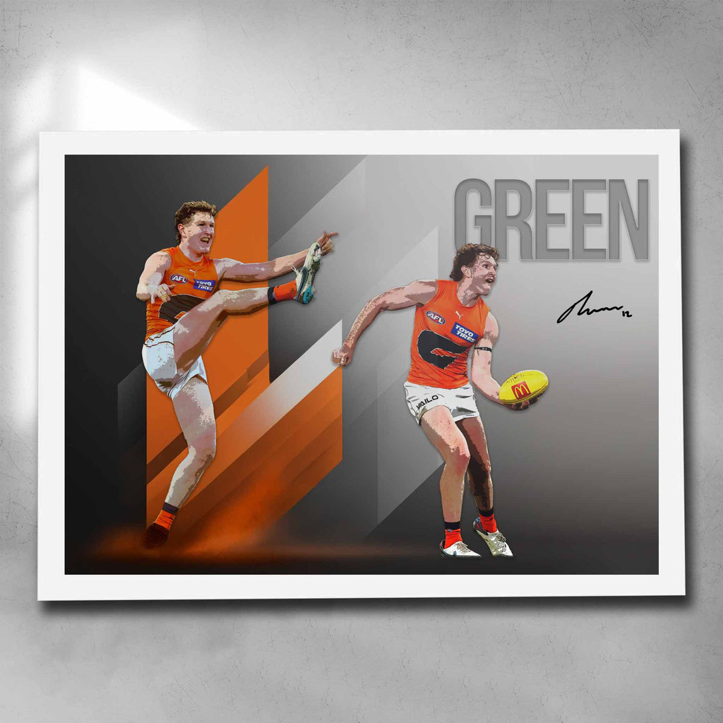 White framed AFL art by Sports Cave, featuring Tom Green from the GWS Giants.
