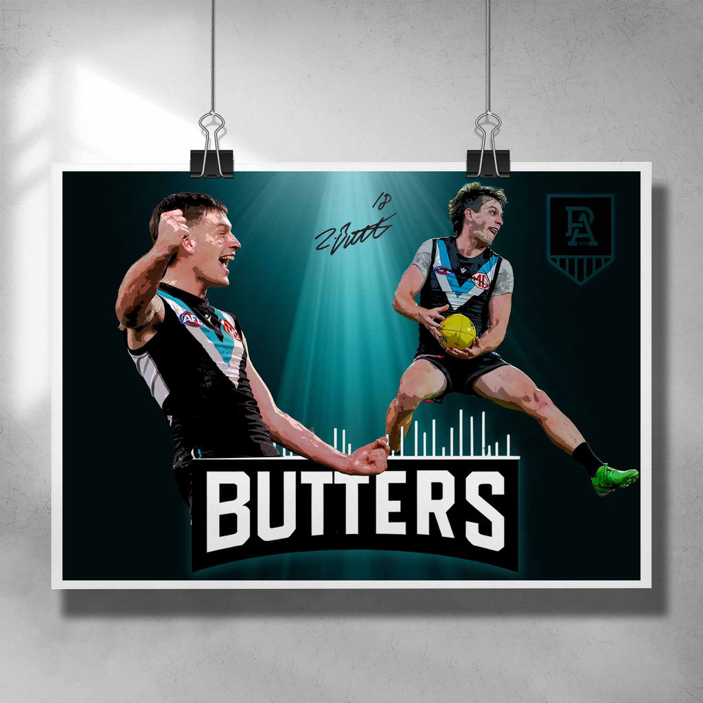 AFL Poster by Sports Cave. featuring Zac Butters from the Port Adelaide Power.